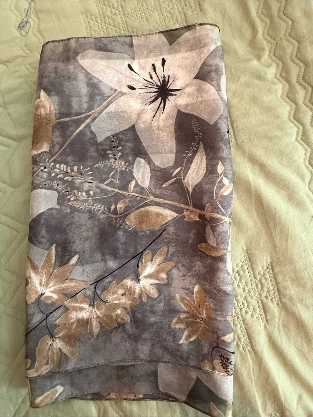 Floral Lightweight Gray & Cream Scarf Wrap